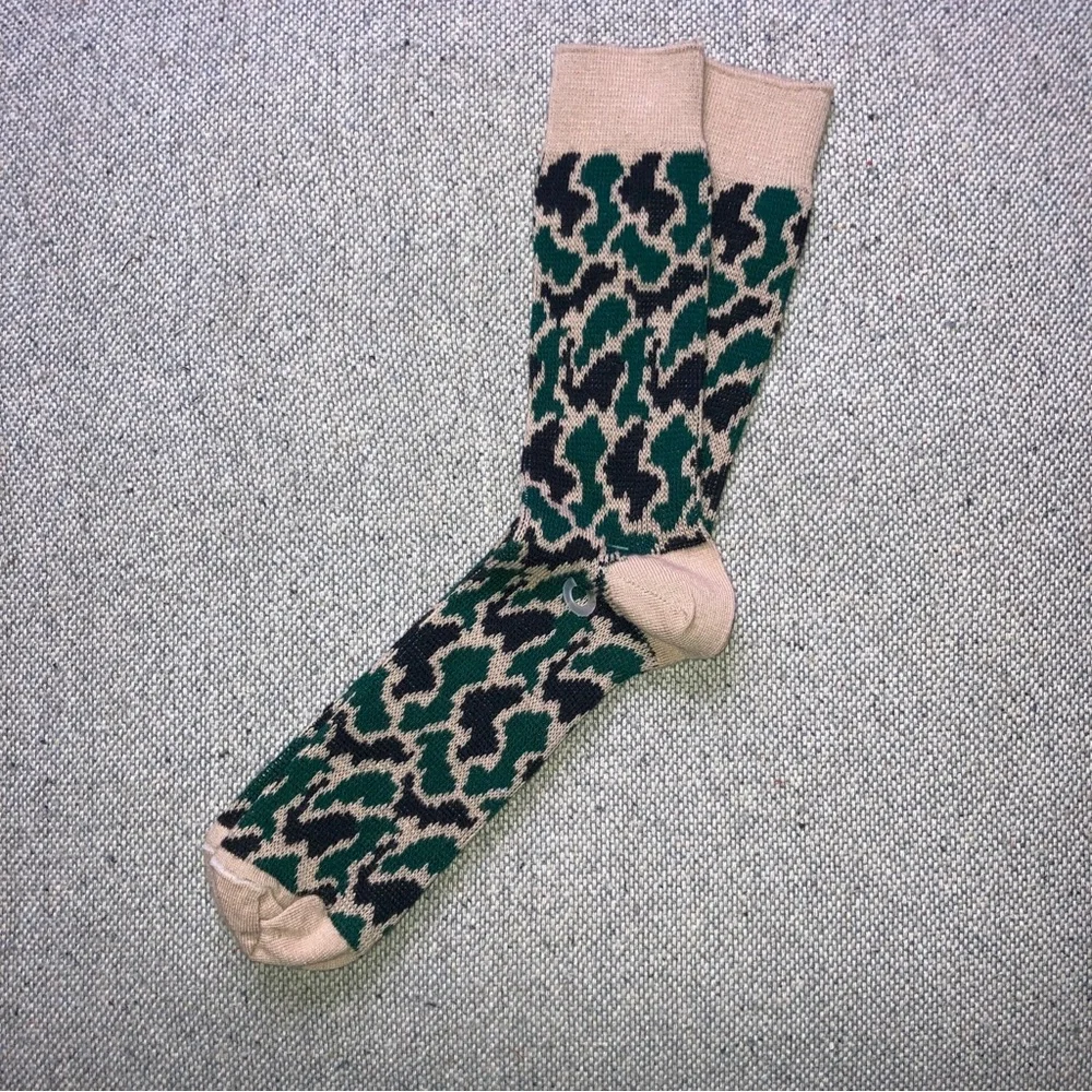 Vintage Hanes Duck Camouflage Camo Green Beige Men's Crew Socks 10-13 New